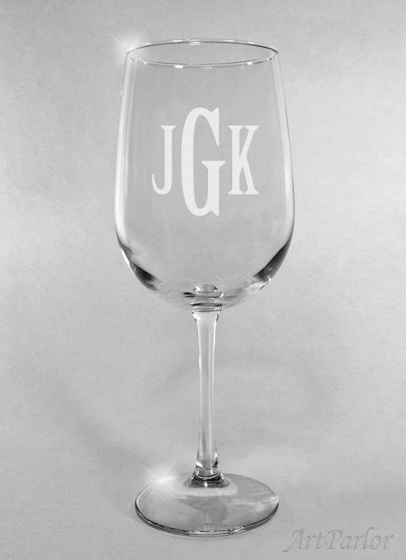 3 Initial Monogrammed Wine Glass Monogram Wine Glass by ArtParlor