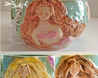 Mermaid Yarn Bowl for Knitting and Crochet - Coastal Decor - Handmade Pottery