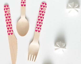Hearts - Wooden Utensils - Choose Forks, Spoons, or Knives