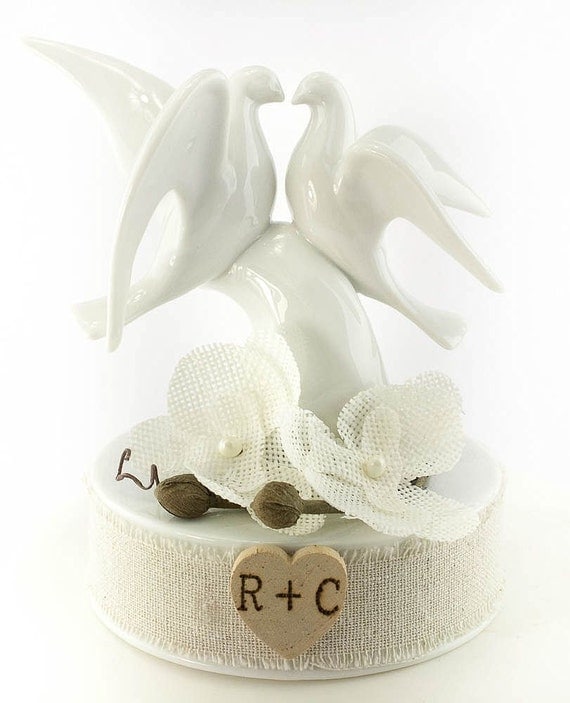 Rustic Dove Cake Topper White Burlap by weddingcollectibles