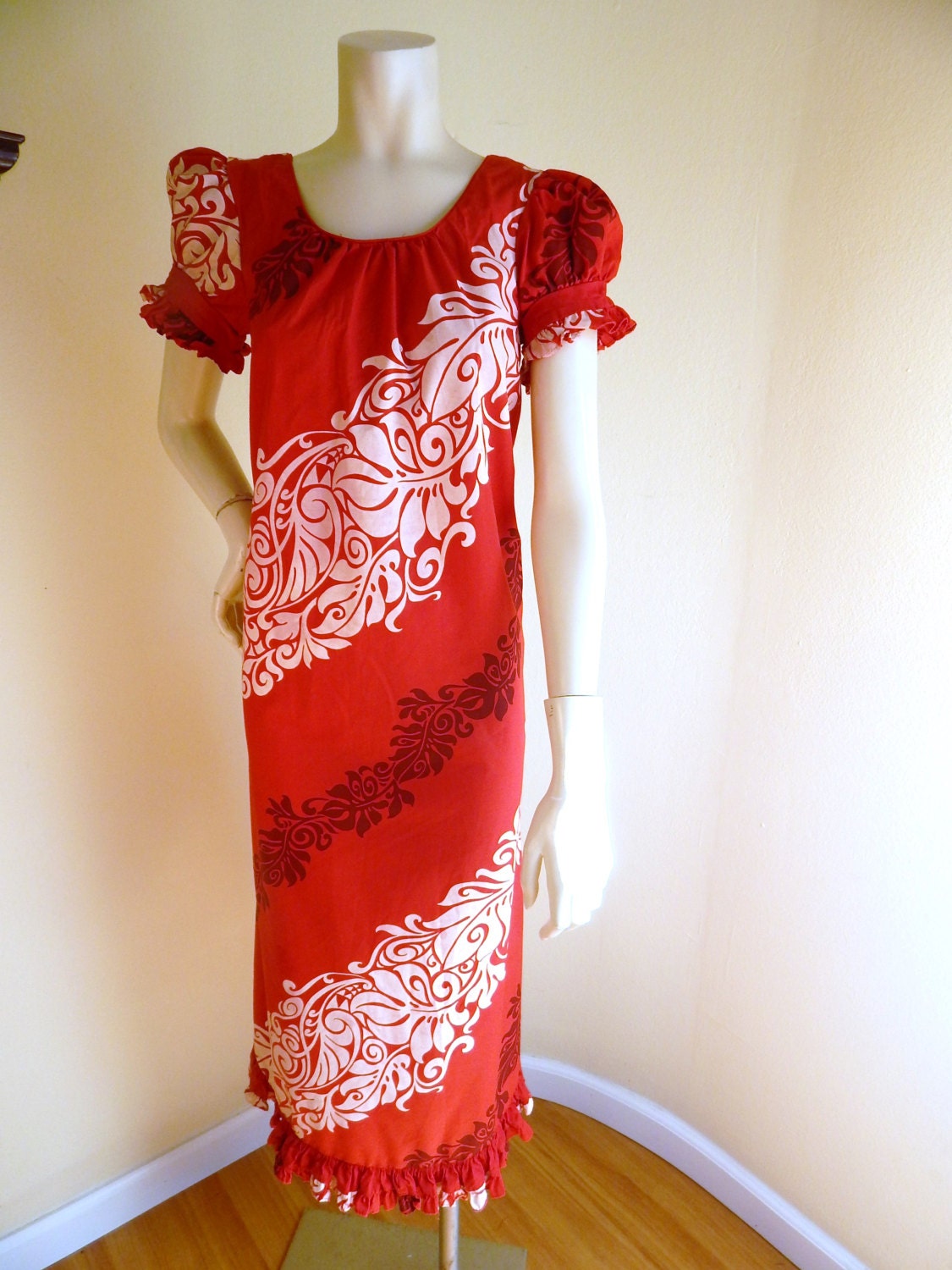 Vintage Hawaiian MuuMuu hawaiian dress red muumuu 1970s