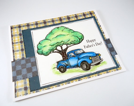 fathers day card, old blue pickup truck, happy fathers day