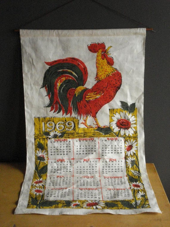 Vintage Linen Calendar Tea Towel 1969 Year by HappyGoVintage