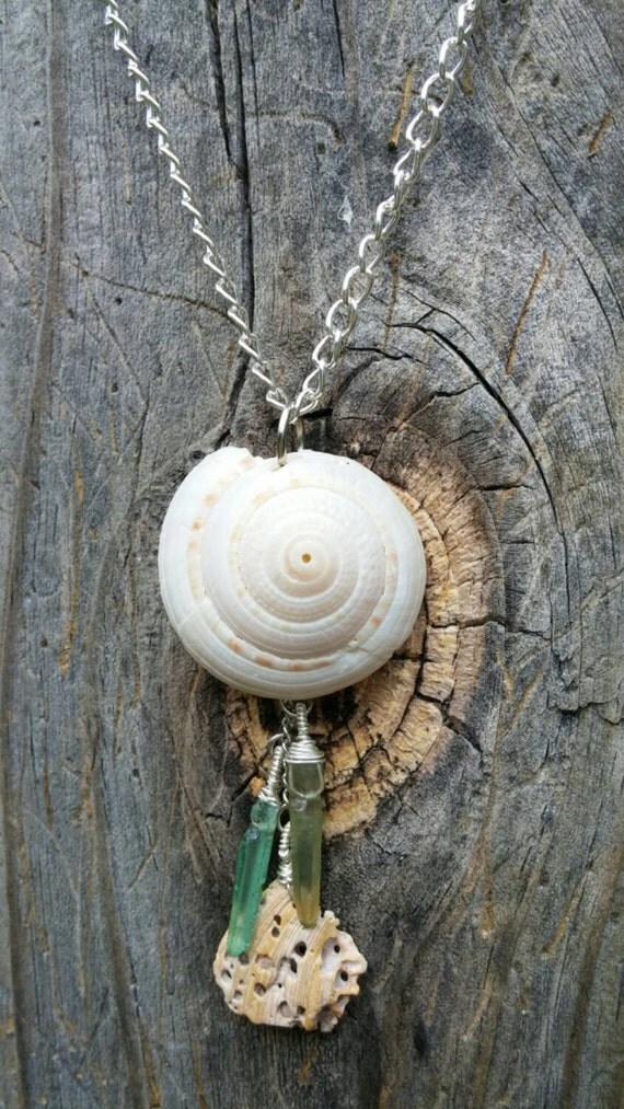 Snail Shell Necklace with Aura Quartz by LaydeeBuggDesigns on Etsy