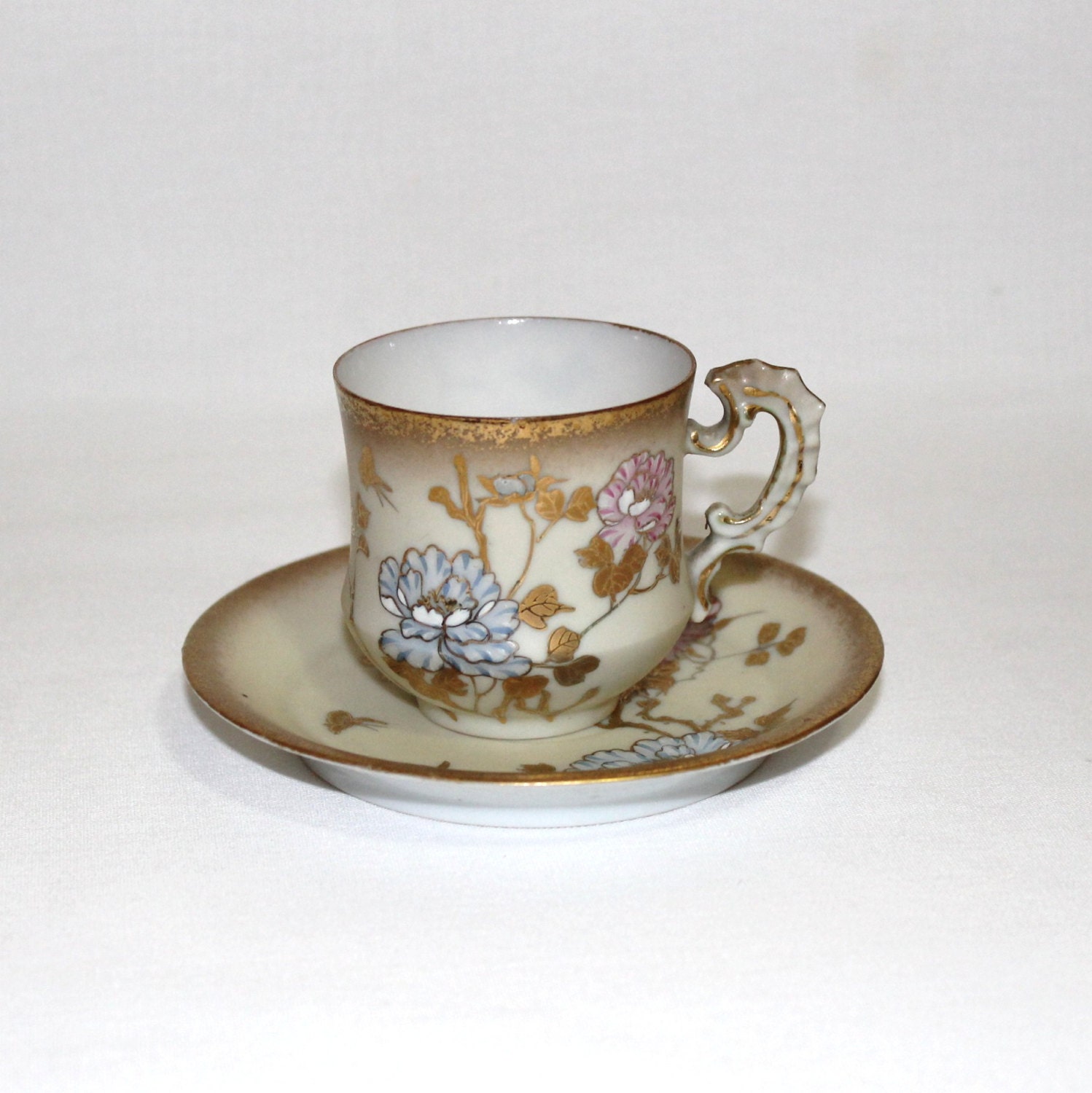 Antique Hand Painted Japanese Eggshell Porcelain Tea Cup And