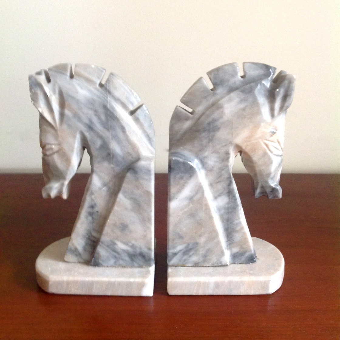 wood and marble bookends