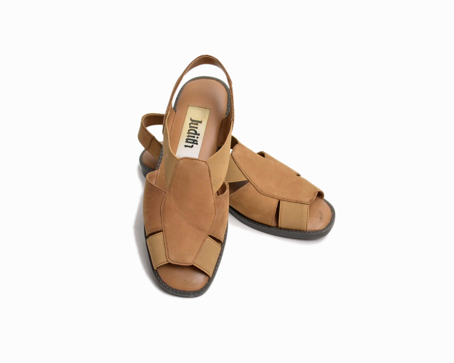 Vintage Leather & Elastic Fisherman Sandals in Fawn size 7