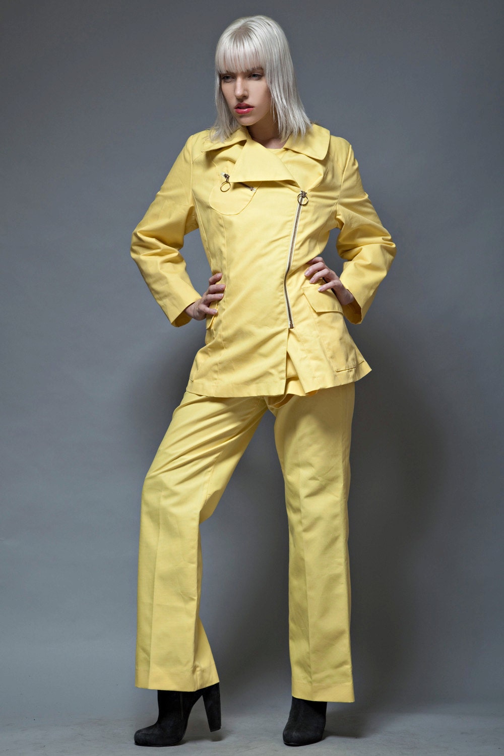 yellow pant suit zara