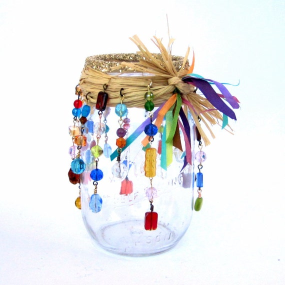 Mason Jar Beaded Candle Holder Outdoor Decor Patio Backyard