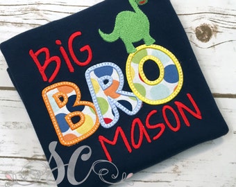 Big Brother Shirt with Dinosaur NAVY - Pregnancy Announcement - Boy New Baby Gift - Boy Dinosaur Shirt - Sibling shirt - Big Brother