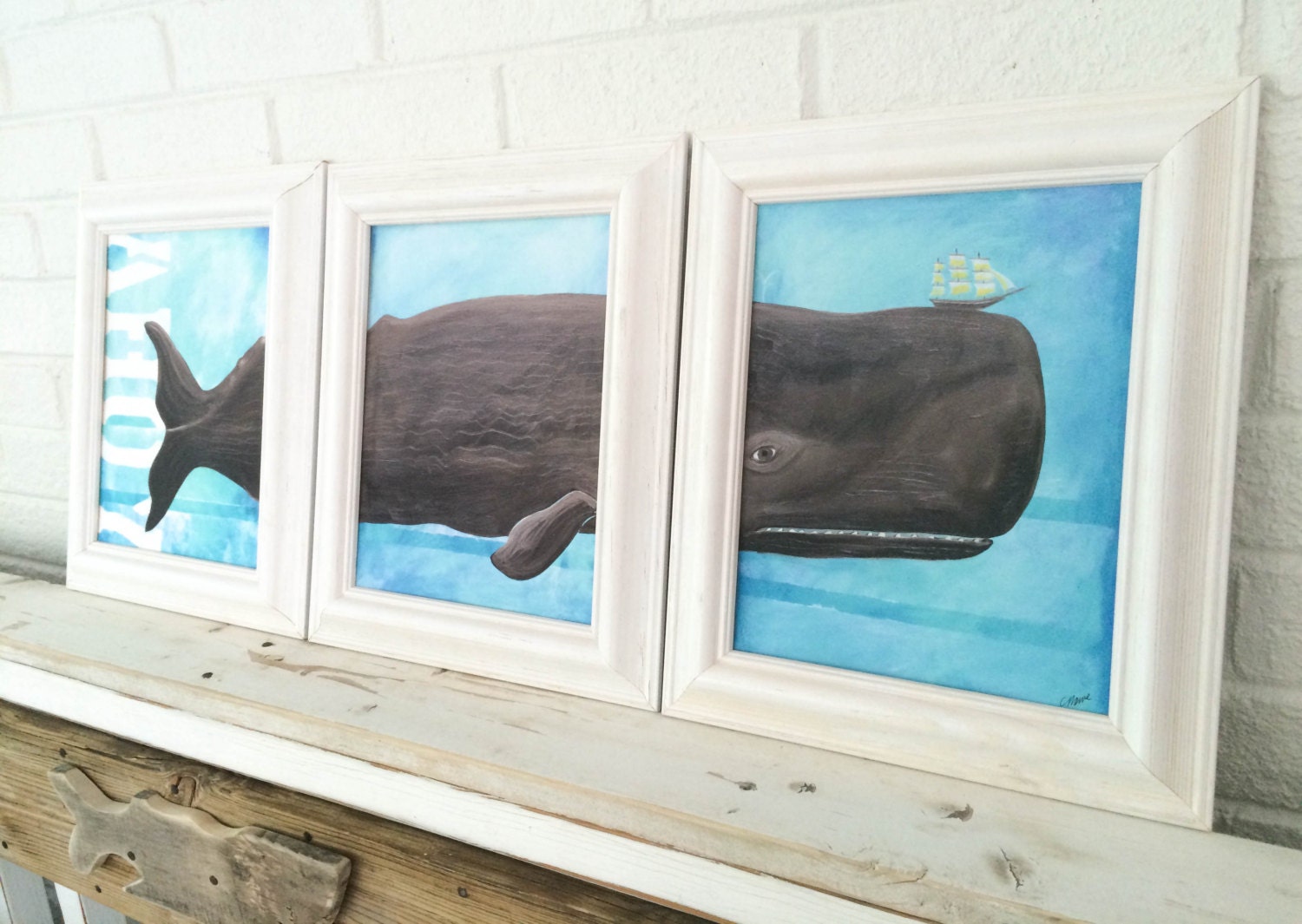 Décor de baleine encadré triptyque baleine art plage par mangoseed