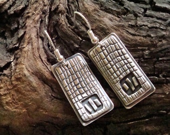 Fine Silver Rectangle Earrings - PMC - Tattered Threads Earrings