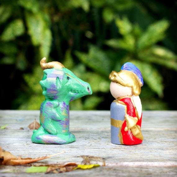 Michaelmas - Saint Michael and Dragon - Peg Dolls - Natural Wooden Toys - Storytelling