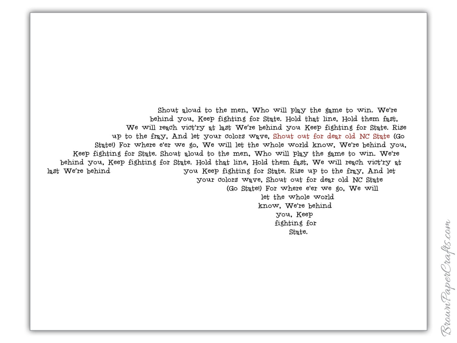 NC State Fight Song Print North Carolina Typography Print