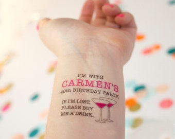 40th Birthday Temporary Tattoos, Forty Birthday Tattoo, If Lost, Buy Me a Drink Tattoo, Personalized Party Favors for a 40th Birthday Party