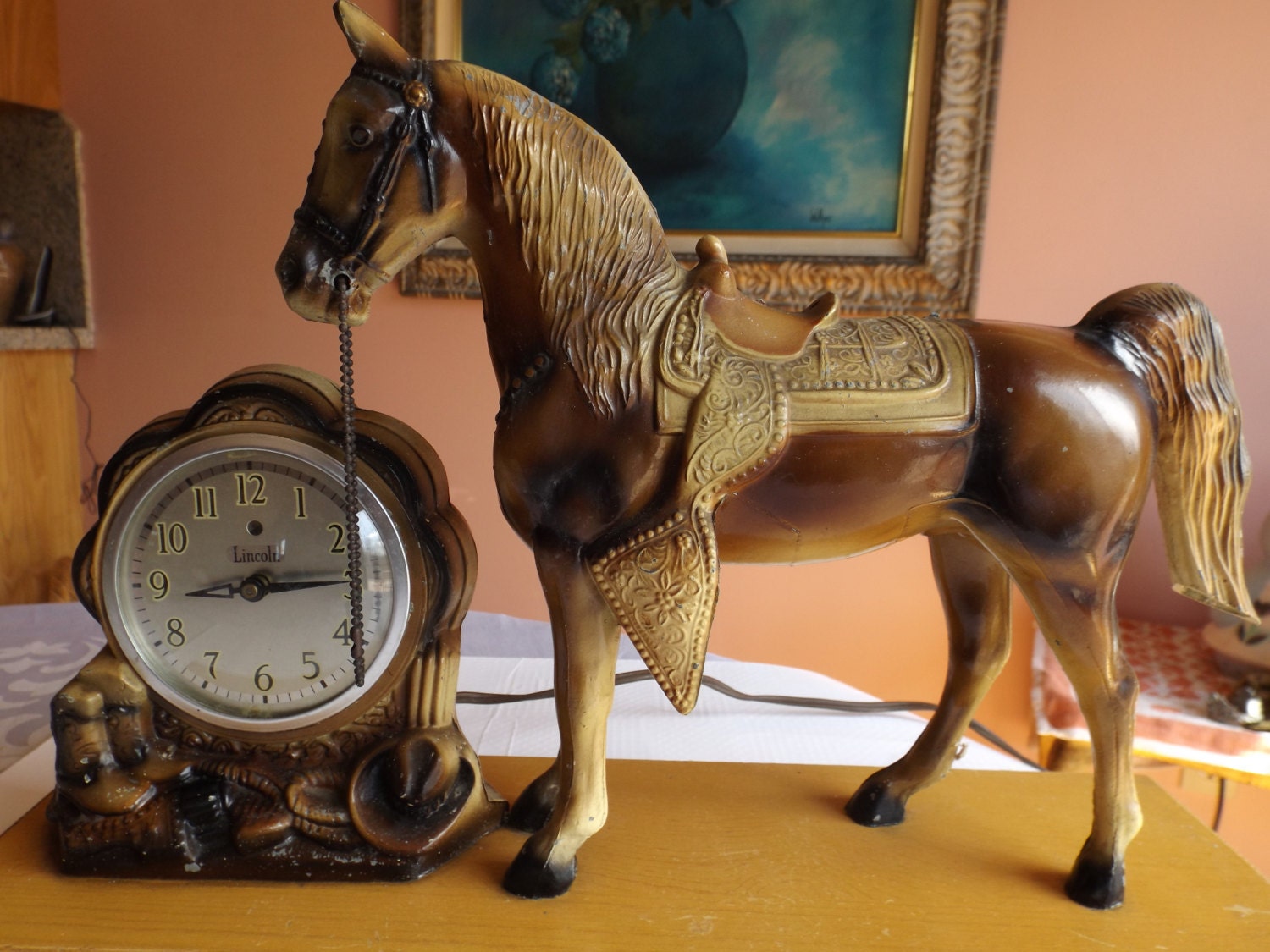 1930s40s Horse Mantle Clock electric Copper Horseshoe