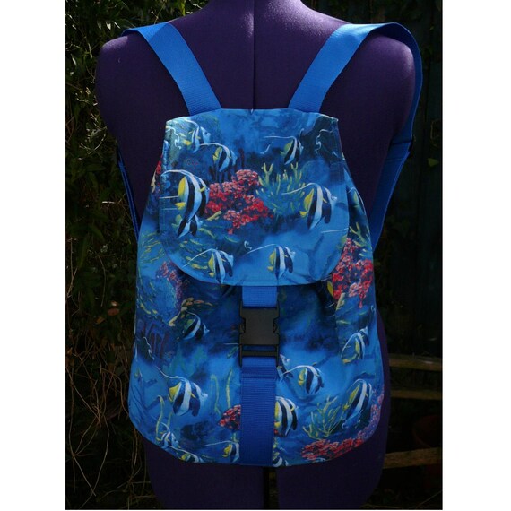 aquarium blue reef angel fish backpack rucksack large