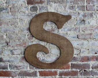 24" Wooden Letter S, Alternative Wedding Guestbook, Elegant Font in Distressed Chestnut Stain - all letters available in many colors