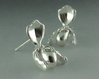 Lady Slipper Orchid Post Earrings, Silver Orchid Earrings, Paphiopedilum, Lady Slipper Earrings