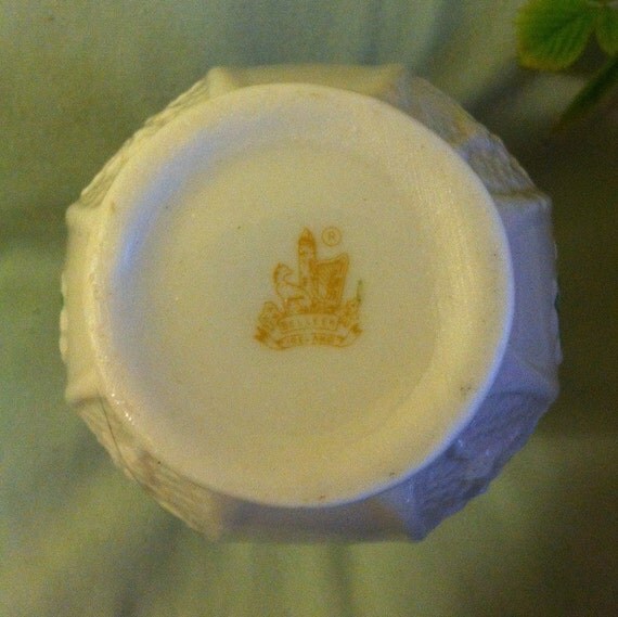 Belleek Shamrock Vase Vintage Irish Porcelain Double Handled