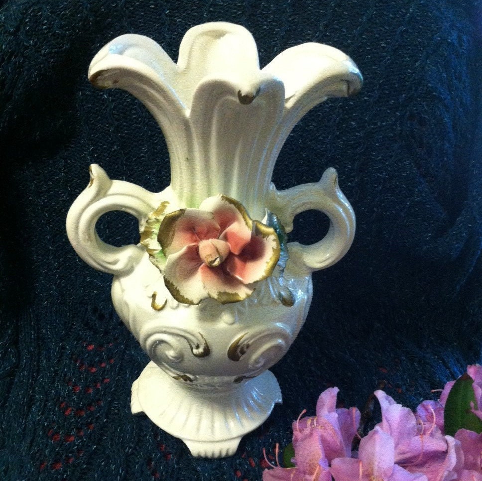 Capodimonte Porcelain Rose Vase Vintage Mid Century Italian