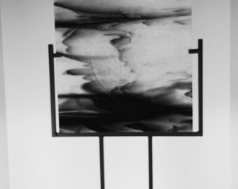 Modern Abstract Art Glass Sculpture Black and White Textural Circle