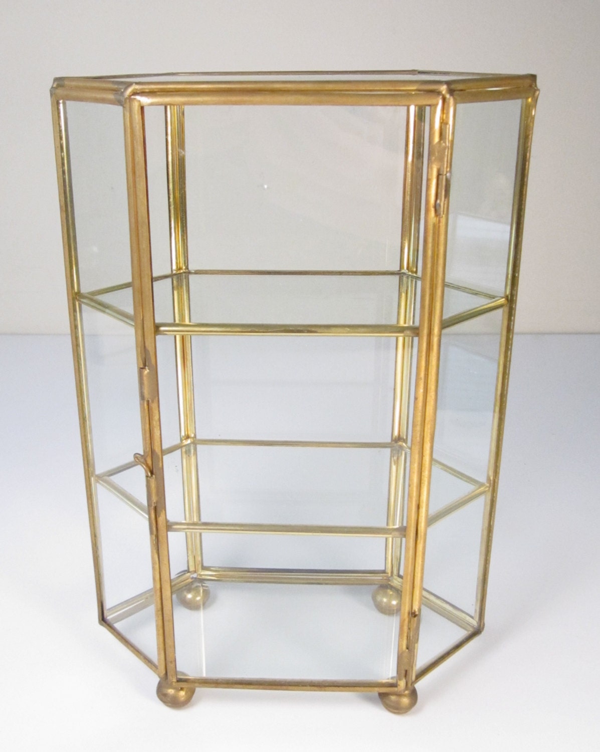 Vintage Glass Terrarium Brass Footed Display Box 2 Shelves Curiosity