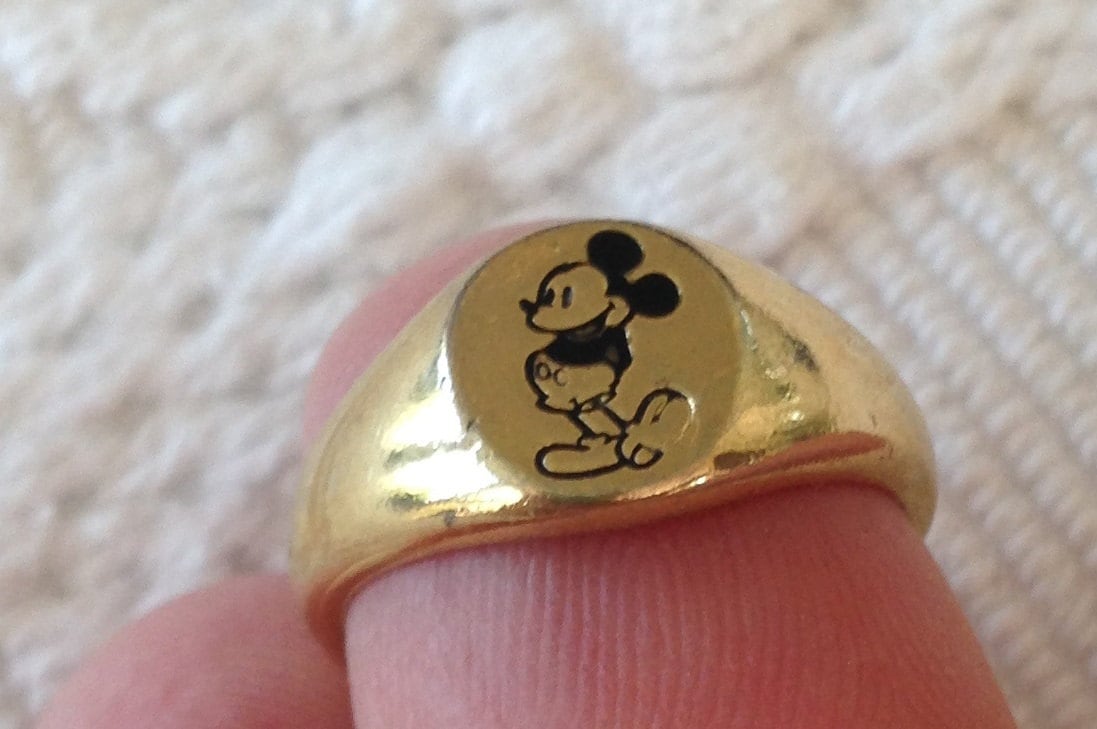 Gold Mickey Mouse Ring Vintage Stamped Disney Size 4 Tiny