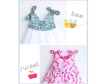 BEE SWEET Baby Girl Dress sewing pattern Pdf, Overall Knotted Dress, toddler newborn 3 6 9 12 18 months 1, 2 years Instant Download