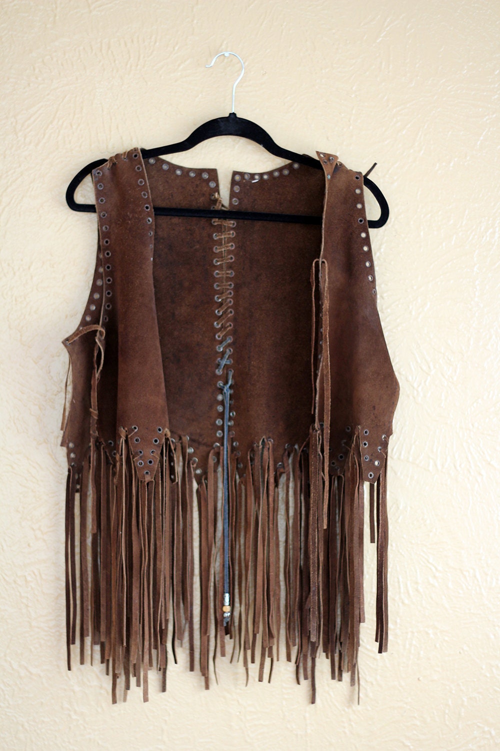 70's Leather Fringe Hippie / Boho Vest Fits Small X