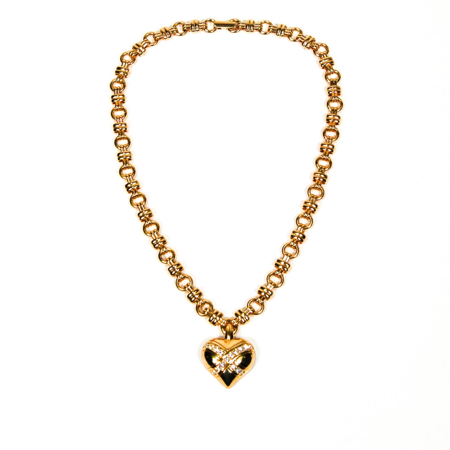 Swarovski Rhinestone Heart Necklace Charm Necklace Gold