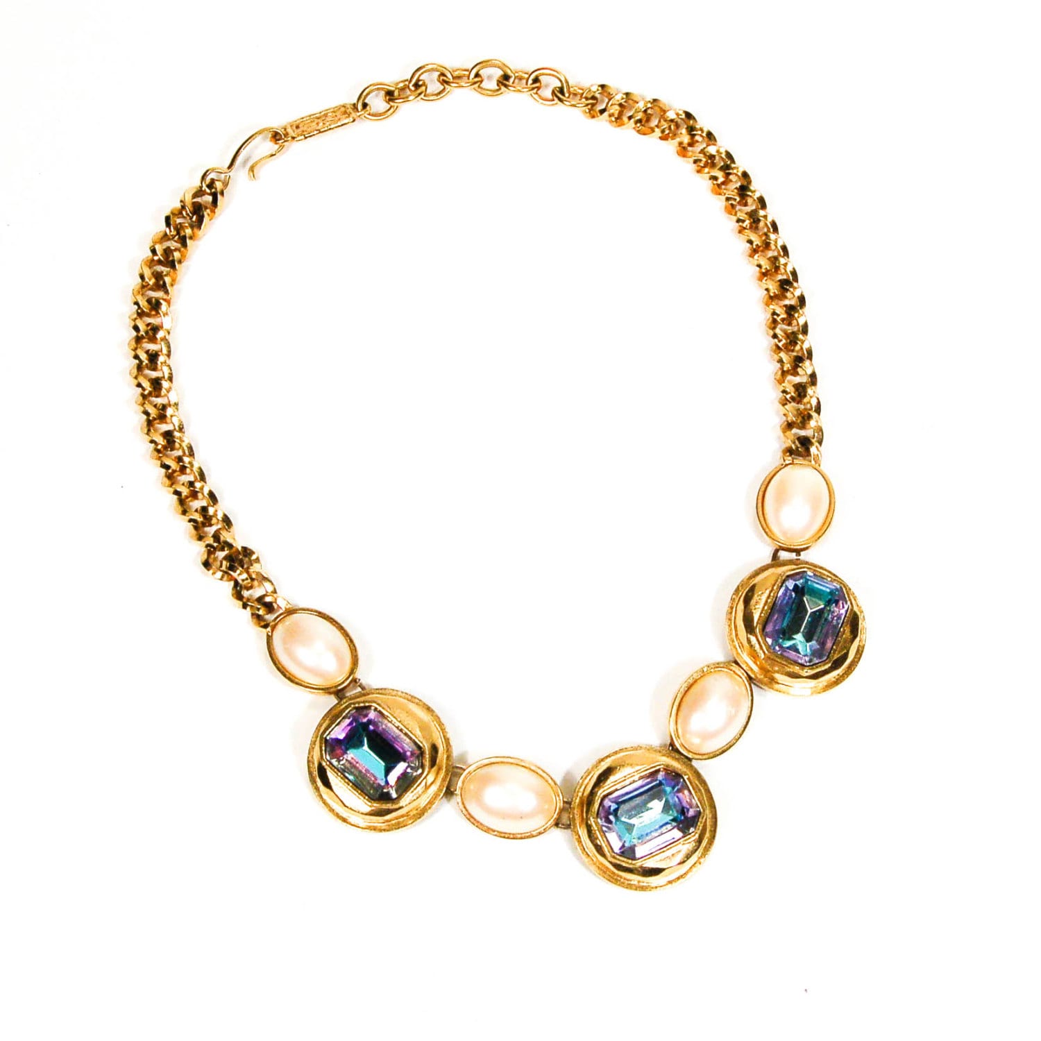 YSL Pearl Rhinestone Necklace Aurora Borealis Couture