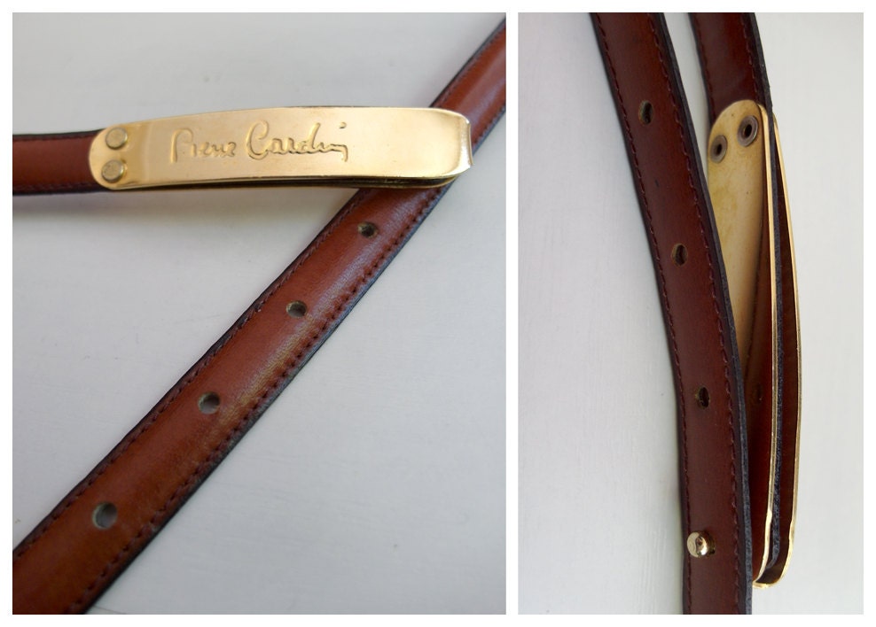 Vintage PIERRE CARDIN Leather Belt – NEW with Tag – Brown Thin Leather ...