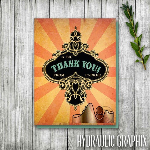 Matching Thank You Card for Roller Coaster Birthday Party, Circus Thank You Note Printable, Retro Thank You Card, Carnival Party Note Card Il_570xn