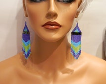 Native American Made Tri-Color Dangles in Purple, Sky Blue and Lime - il_214x170.770211549_chxr