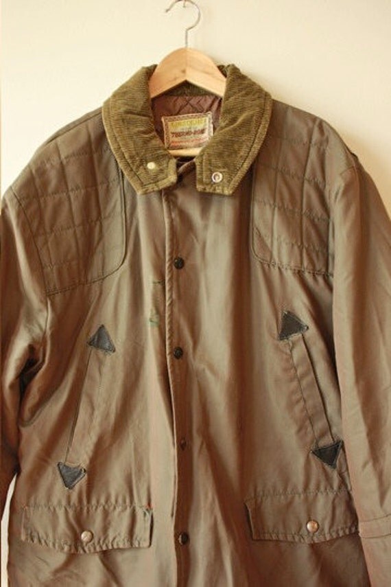 Sale Vintage Quilted Hunting Jacket Green Leather Corduroy