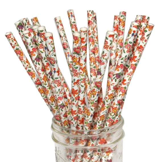 Cream Floral Pattern Paper Straws Il_570xn