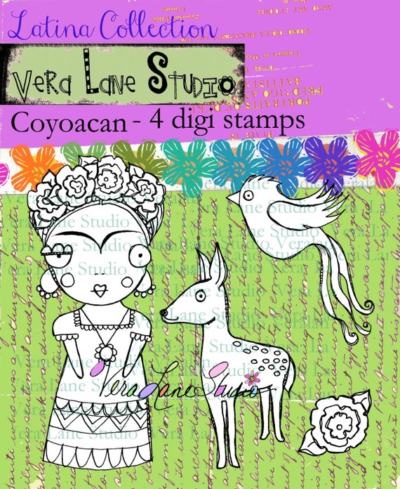 Coyoacan - a whimsical digi stamp set with Frida Kahlo and her animals