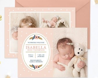 Birth Announcement Template, Newborn Announcement Template, Birth Announcement Girl, Birth Announcement Card Template Photoshop - BA183