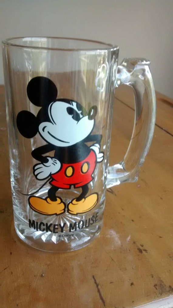 Vintage Disney Clear Glass Mickey Mouse Mug Stein