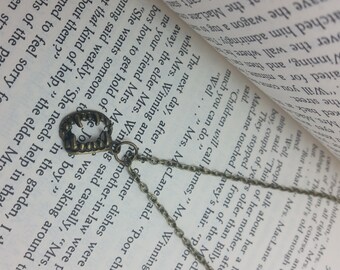 Vintage Brass Look Tiny Vampire Teeth Charm Necklace