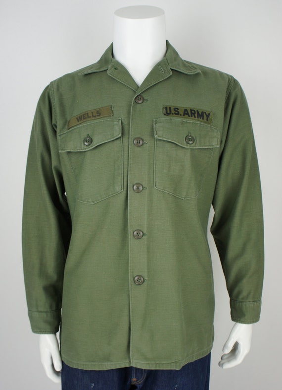 Vintage US Army Cotton Utility Shirt with Patches size Large