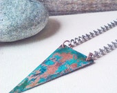Rustic Necklace, Industrial Necklace, Triangle Necklace, Triangle Pendant Necklace, Verdigris Necklace, Patina Necklace, Industrial Jewelry