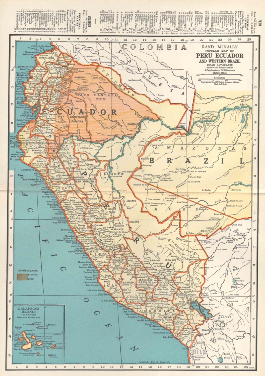 Peru Ecuador Western Brazil Map Vintage 1935 by ...