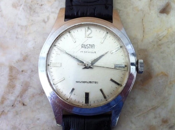 Vintage Men's Watch - Round Austin Swiss Watch - Men's - 17 Jewels ...