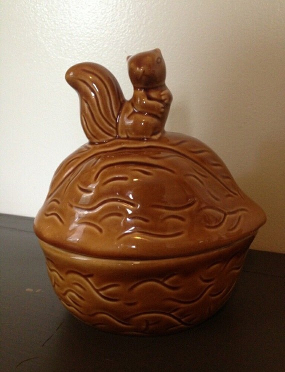 Vintage Squirrel Nut Dish Ceramic 2 Piece Walnut Shaped Dish