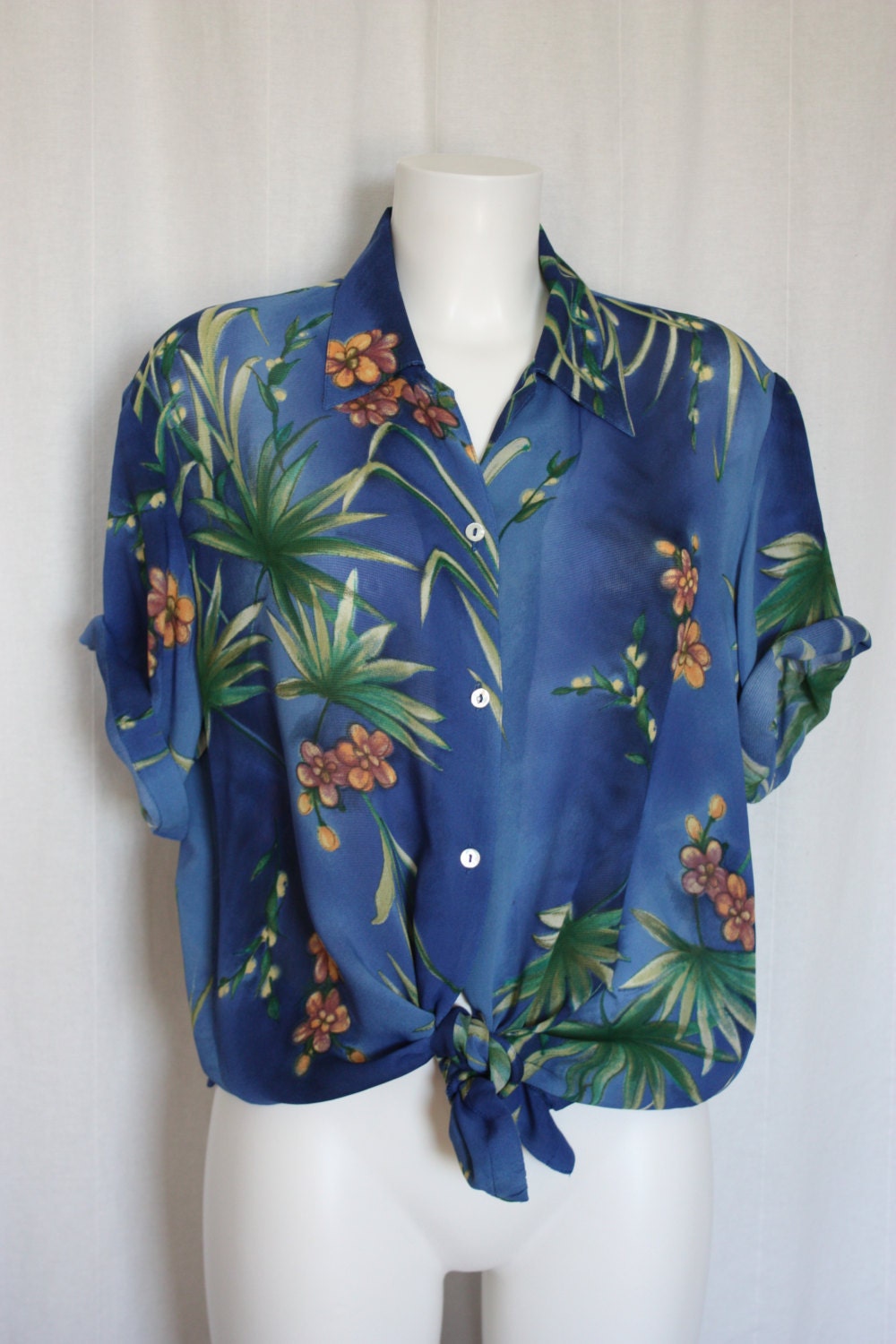 Vintage Hawaiian shirt Blue tropical blouse Claude D’Alban Paris ...