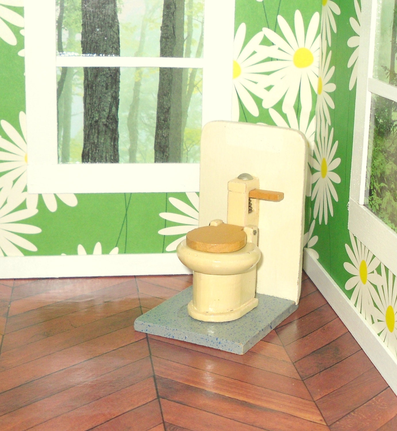Miniature dollhouse vintage handmade wooden toilet Haute Juice