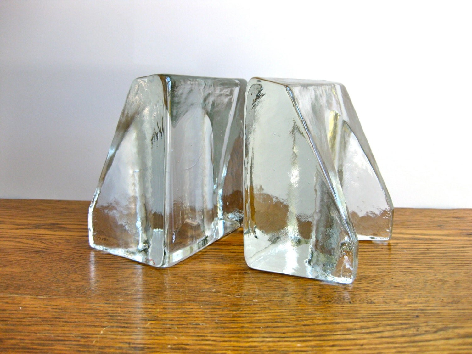 Vintage Thick Glass Bookends