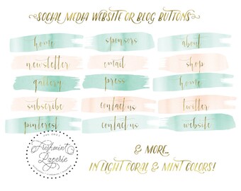Social media buttons - social media icons - blog buttons - website buttons - watercolor social media buttons - social icons